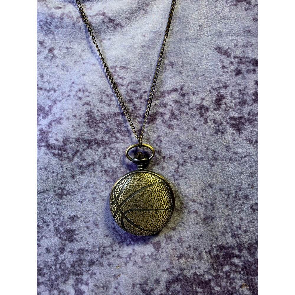 Strada‎ Pocket Watch Necklace Basketball Design Antique Bronze Tone Chain